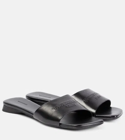 Balenciaga Duty Free Leather Slides In Black