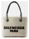 Balenciaga Women's Shearling Duty Free S Handbag In Beige