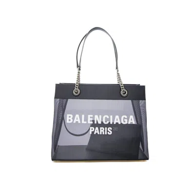 Balenciaga Duty Free小号皮革&网眼托特包 In Black