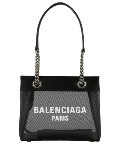 Balenciaga Duty Free Small Mesh & Leather Tote In Black