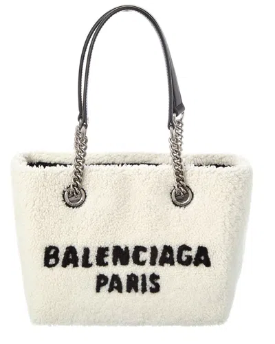 Balenciaga Duty Free Small Shearling & Leather Tote In Neutral
