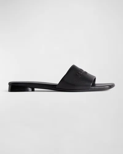 BALENCIAGA DUTYFREE LEATHER LOGO SLIDE SANDALS