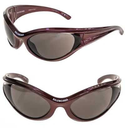 Pre-owned Balenciaga Dynamo 0317 Burgundy 002 Fashion Demna Round Wrap Sunglasses Bb0317 In Gray
