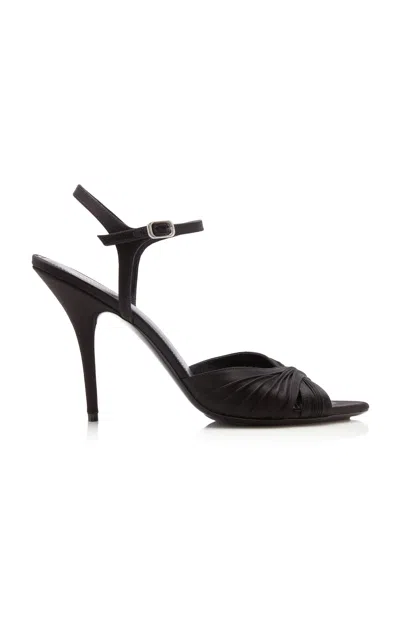 Balenciaga Dynas Plisse Satin Heeled Sandals In Black