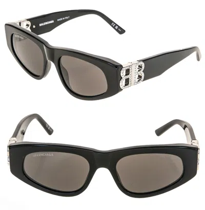 Pre-owned Balenciaga Dynasty 0095 Black 018 Crystal Bb Logo Narrow Cat Sunglasses Bb0095s In Gray