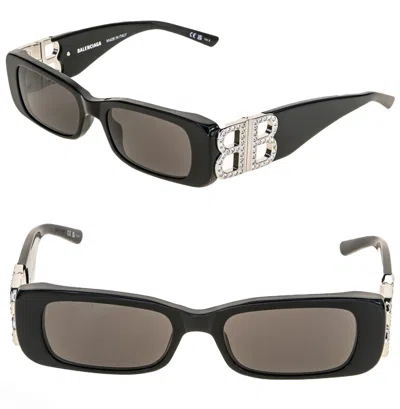 Pre-owned Balenciaga Dynasty 0096 Black 017 Crystal Bb Logo Narrow Sunglasses Bb0096s In Gray