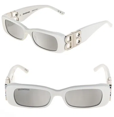 Pre-owned Balenciaga Dynasty 0096 White Silver Mirror 020 Bb Logo Narrow Sunglasses Bb0096