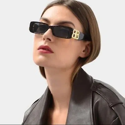 Pre-owned Balenciaga Dynasty Bb0096s 001 Black Gold Grey Lens Unisex Sunglasses Authentic In Gray