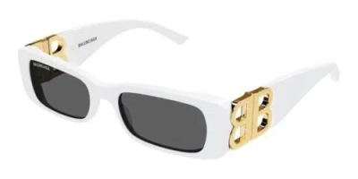 Pre-owned Balenciaga Dynasty Bb0096s 011 White Gold Grey Lens Unisex Sunglasses Authentic In Gray