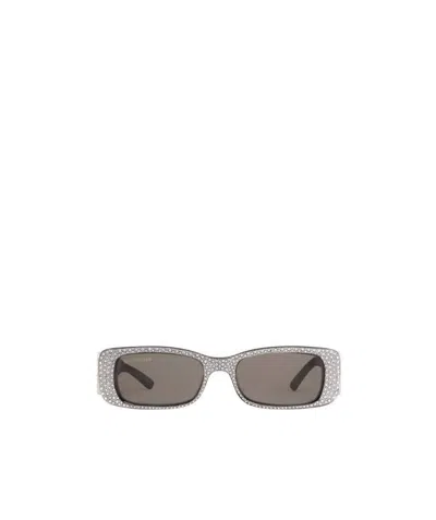 Balenciaga Dynasty Rectangle Frame Sunglasses In 013 Black/silver/gre
