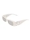 BALENCIAGA 'DYNASTY RECTANGLE' WHITE RECTANGULAR SUNGLASSES WITH SILVER-TONE DETAILING IN ACETATE WOMAN