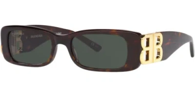 Pre-owned Balenciaga Dynasty Women's Rectangle Sunglasses - Bb0096s - Made In Italy In Havana/green (002-51)
