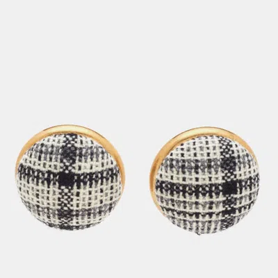 Pre-owned Balenciaga Earp Fabric Gold Tone Round Button Earrings