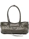 Balenciaga Leather Shoulder Bag With Buckle And Double Handles In Green