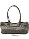 Balenciaga Leather Shoulder Bag With Buckle And Double Handles In Green