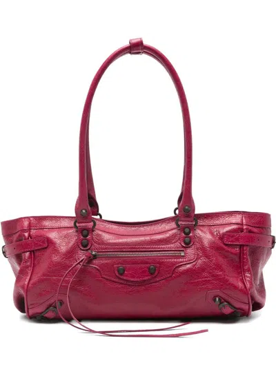 Balenciaga East West Leather Shoulder Bag In Purple