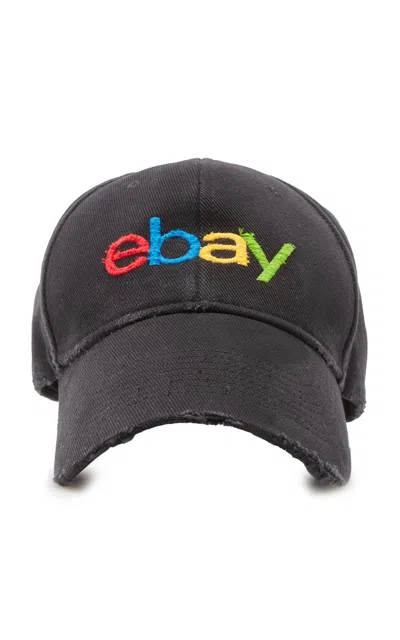 Balenciaga Ebay Embroidered Cotton Baseball Cap In Black