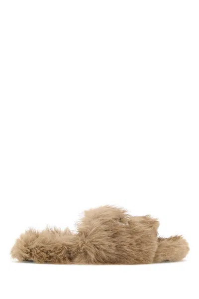 Balenciaga Eco Fur Slippers In Brown