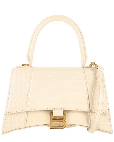 Balenciaga Ecru Croc-embossed Sheep Leather Small Hourglass Top Handle Bag  (authentic Pre-loved) In Neutral