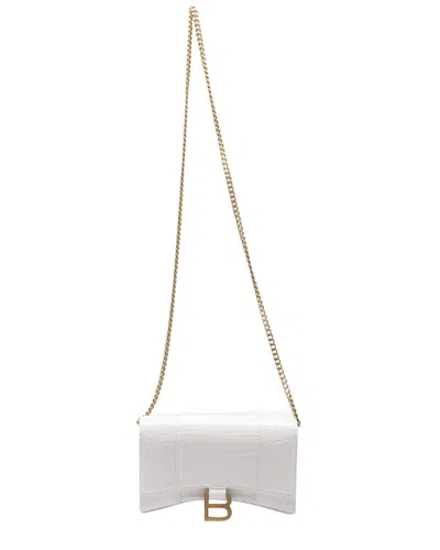 Pre-owned Balenciaga Ecru Croc-embossed Leather Hourglass Wallet On Chain (authentic  Pre-loved)