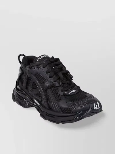 Balenciaga Edge-cut Mesh Panel Sneakers With Rubber Sole In Black