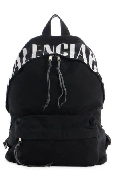 Balenciaga Editor Washed Cotton Canvas & Leather Backpack In Multi