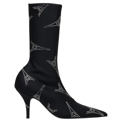 Pre-owned Balenciaga Eiffel Tower Crystal Stretch Knit Knife Boot Black 35 Fr