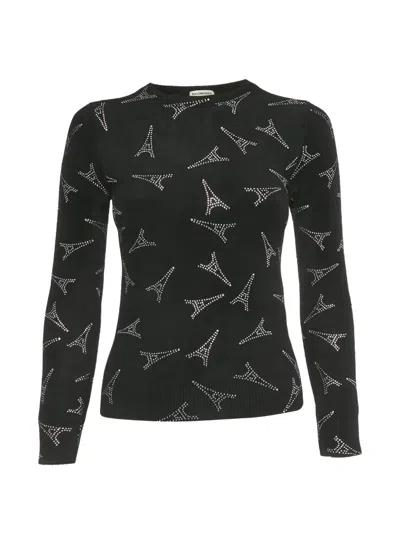 Pre-owned Balenciaga Eiffel-tower-pattern Crystal-studded T-shirt In Black