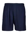 Balenciaga Bermuda Satin Shorts Elastic Waistband In Dark Navy