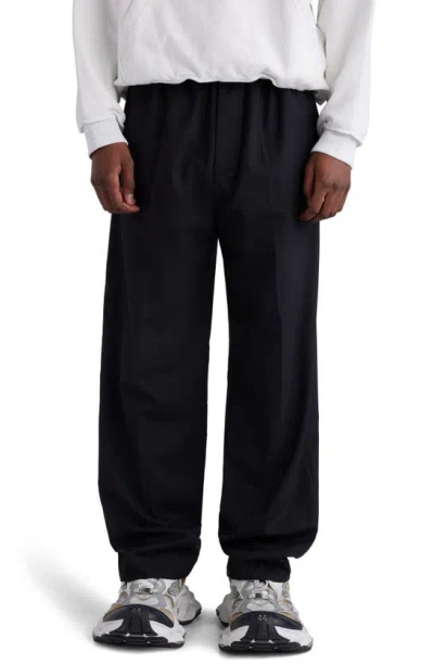 Balenciaga Elastic Waist Wool Ripstop Pants In Black