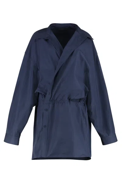 Balenciaga Elastic Waistband Cotton Shirtdress In Blue