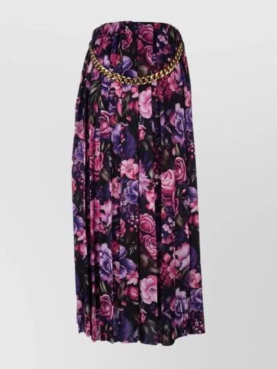 BALENCIAGA ELASTIC WAISTBAND FLORAL PATTERN SKIRT GOLD CHAIN