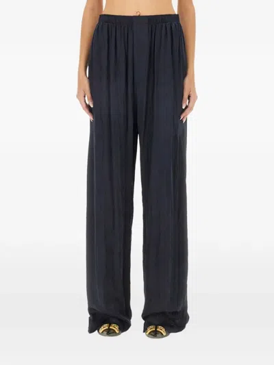 Balenciaga Oversized Silk Trousers In In Blue