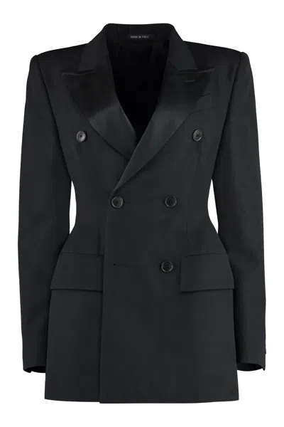 Balenciaga Hourglass Double-breasted Wool Blazer In Black