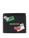 Balenciaga Square Bi-fold Wallet In Arena Leather With Multicolor Printed Stickers Accessories In Black