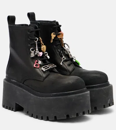 Balenciaga Embellished Leather Platform Combat Boots In Black