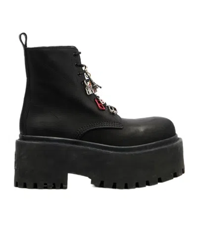 Balenciaga Embellished Leather Platform Combat Boots In Black