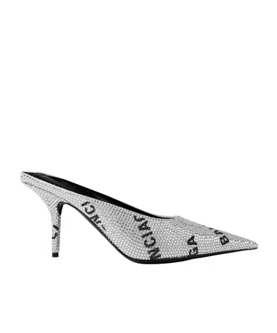 Balenciaga Embellished Leather-heeled Mules In Gray