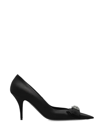 Balenciaga Avenue Palazzo 90mm Pump In Satin And Rhinestones In Black