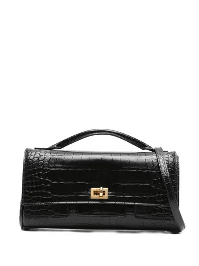 Balenciaga Embossed Croc Crossbody Bag In Black