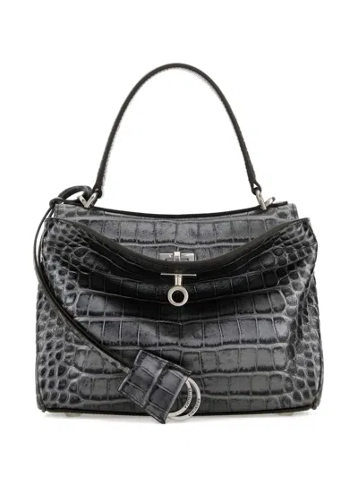 Balenciaga Embossed Croc Rodeo Tote Bag In Gray