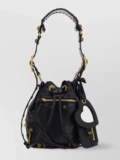 Balenciaga Embossed Crocodile Texture Shoulder Bag In Black