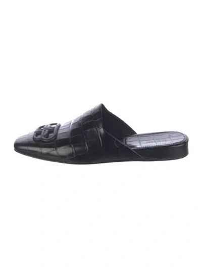 Pre-owned Balenciaga Embossed Leather Animal Print Mules In Black