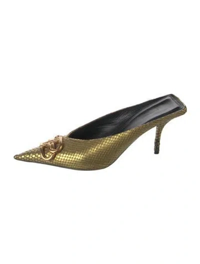 Pre-owned Balenciaga Embossed Leather Animal Print Mules In Gold