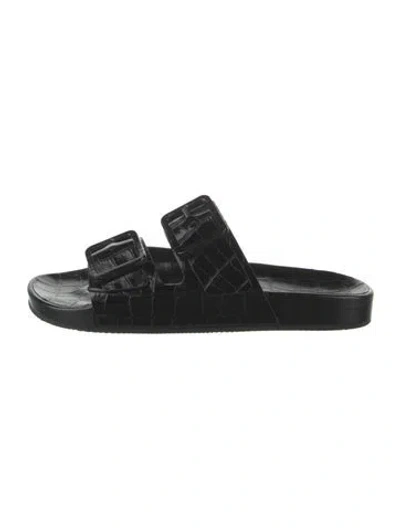 Pre-owned Balenciaga Embossed Leather Animal Print Sandals In Black