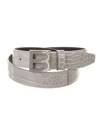 Pre-owned Balenciaga Embossed Leather Belt Kit In Gray