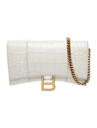 Pre-owned Balenciaga Embossed Leather Clutch In White