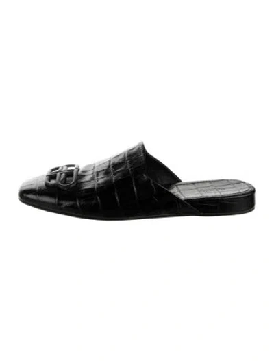Pre-owned Balenciaga Embossed Leather Mules In Black