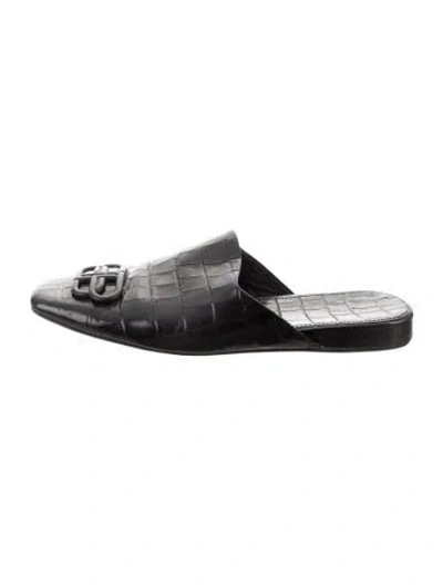 Pre-owned Balenciaga Embossed Leather Mules In Black