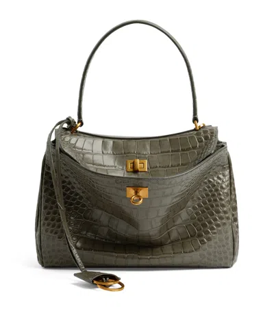Balenciaga Embossed Leather Rodeo Shoulder Bag In Green